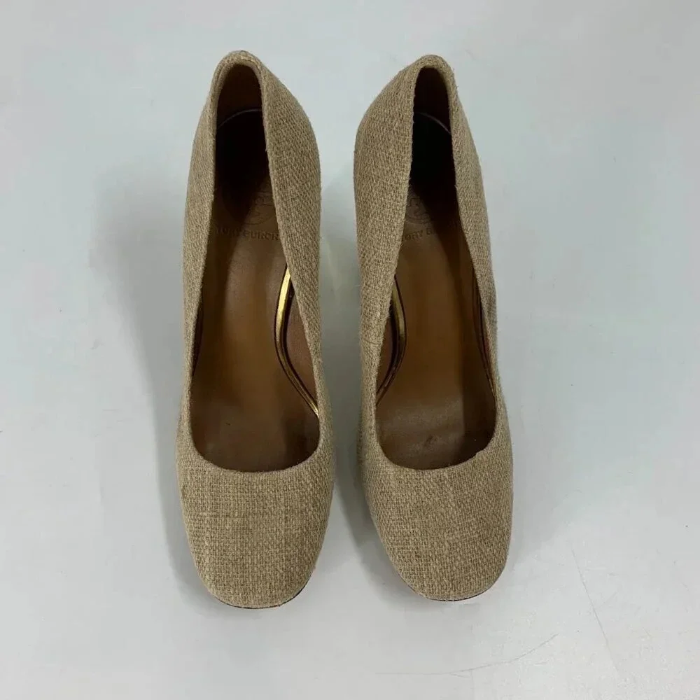 Tory Burch Women's JMadison 105 Burlap Woven‎ Heel Pumps Size 9.5